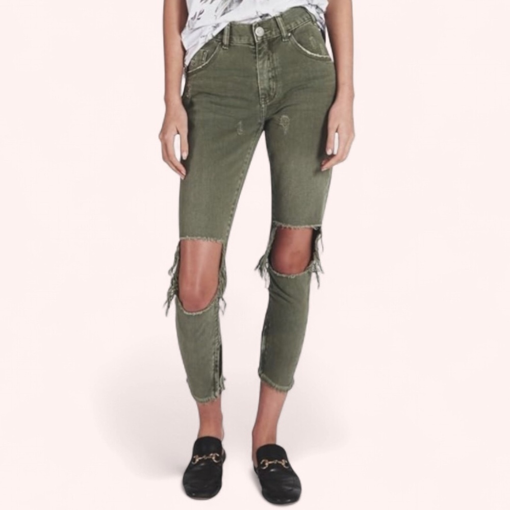 One Teaspoon Freebirds Jeans Military Super Khaki Distressed High Waist Size 26